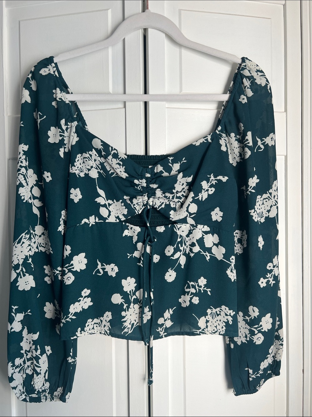 Abercrombie & Fitch Teal Floral Tie-Front Blouse